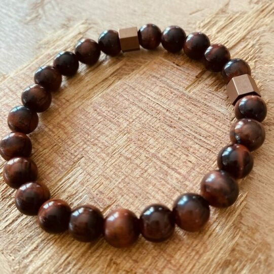 Bracelet boules marrons et perles chromées