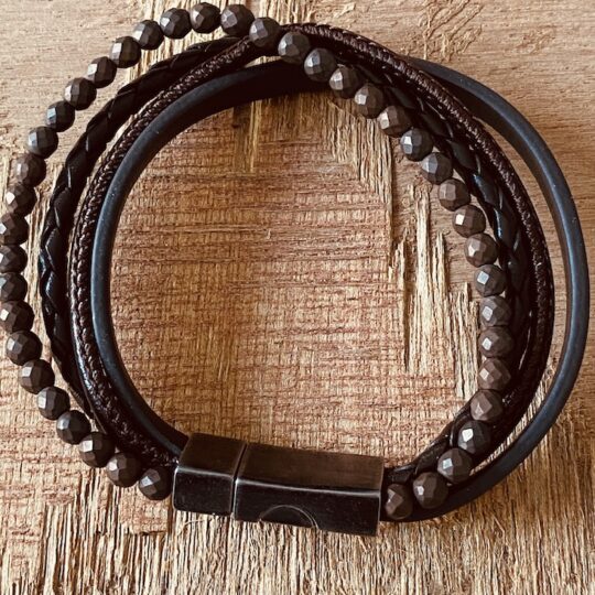 Bracelet homme acier cuir marron
