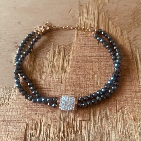 Bracelet 2 rangs petites perles noires