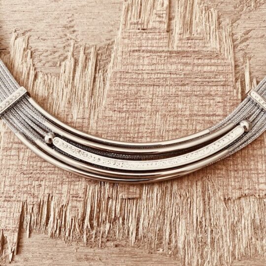 Collier acier lurex argenté