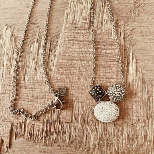Collier strass blanc, gris et noir