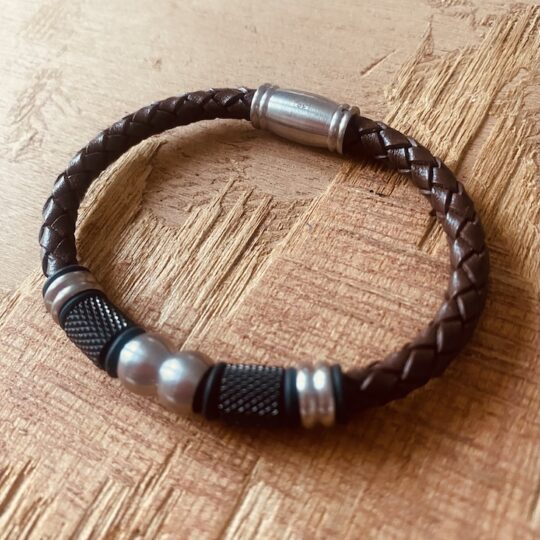 Bracelet acier cuir marron