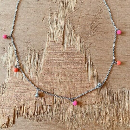 Collier pampilles boules oranges et roses