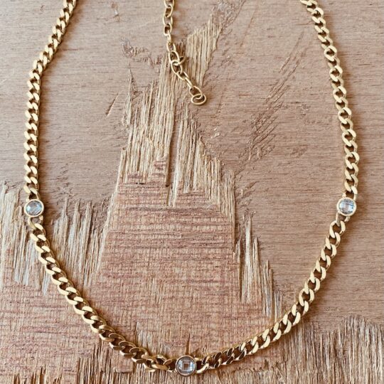 Collier "gourmette" 3 brillants