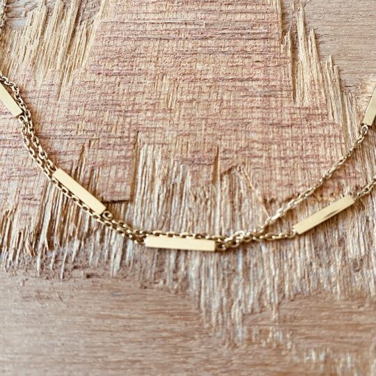 Collier 2 chaines barrettes ionisé couleur or jaune