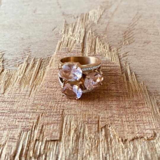 Bague 3 pierres rose et brillants