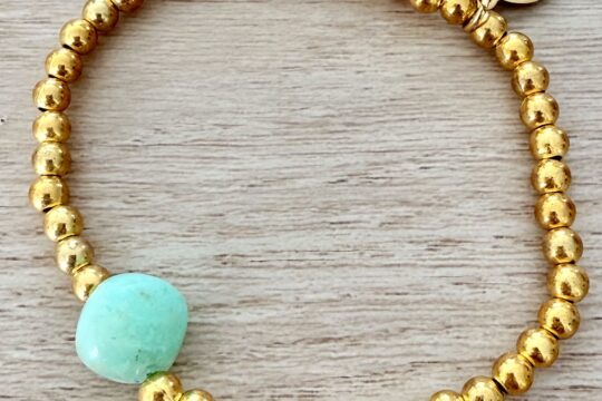 Bracelet Chrysoprase Perles Dorées — Pierre Naturelle Fait Main
