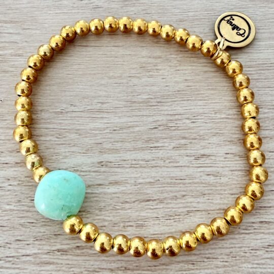Bracelet Chrysoprase Perles Dorées — Pierre Naturelle Fait Main