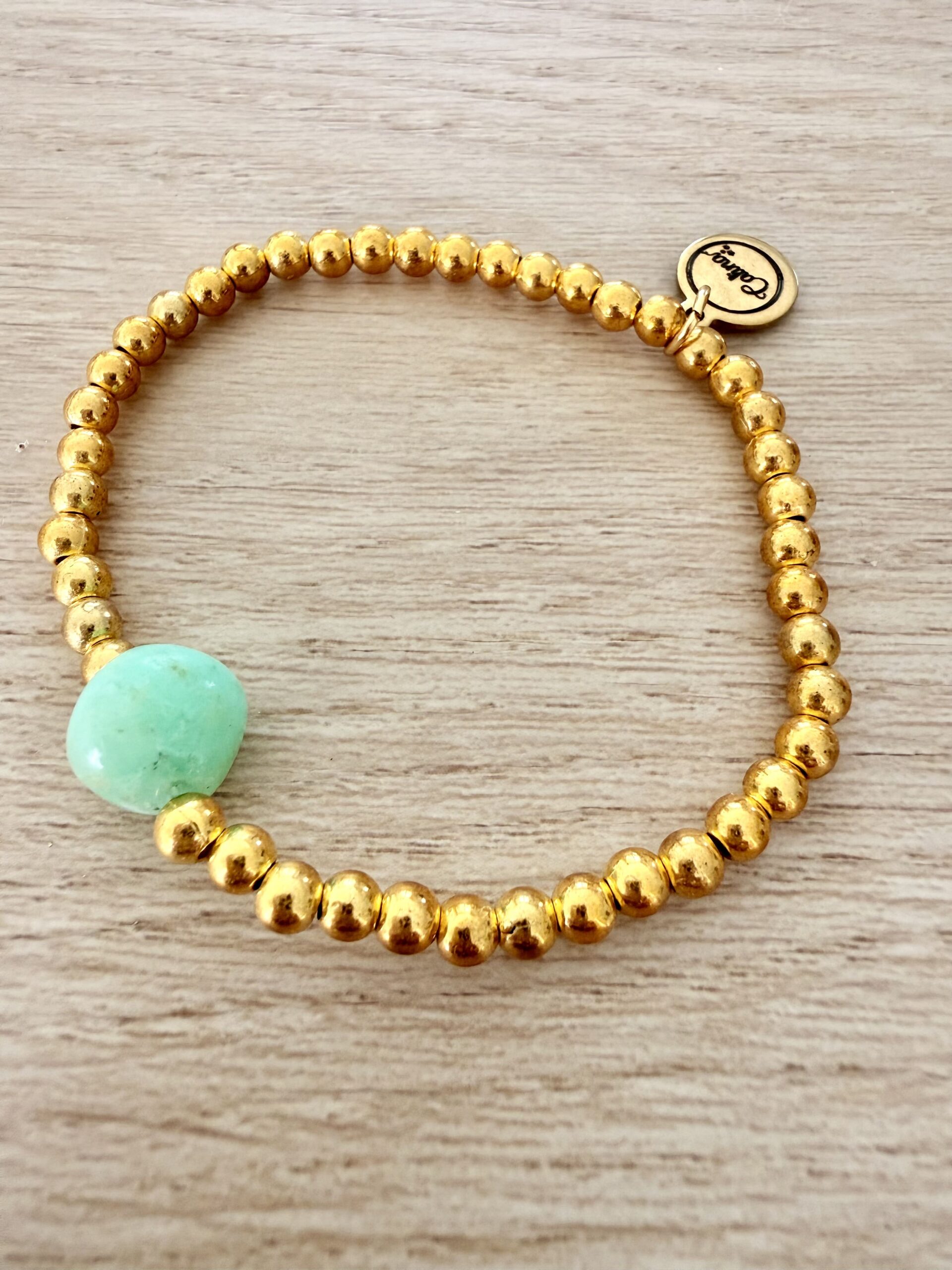 Bracelet boules dorées et chrysoprase